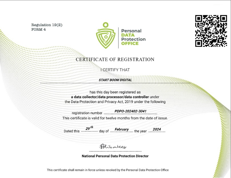Swavelink Personal Data Protection Certificate